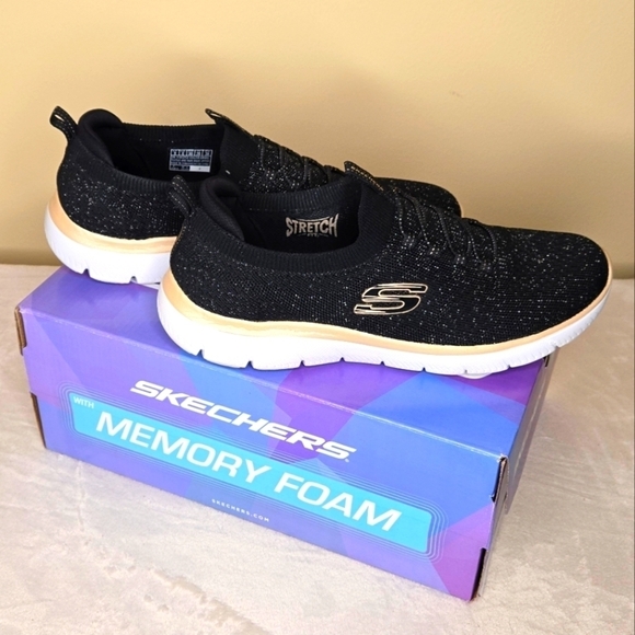 Skechers Shoes - SKECHERS Women's Summits Pixi Dust Black/Rose Gold Sneakers Size 9